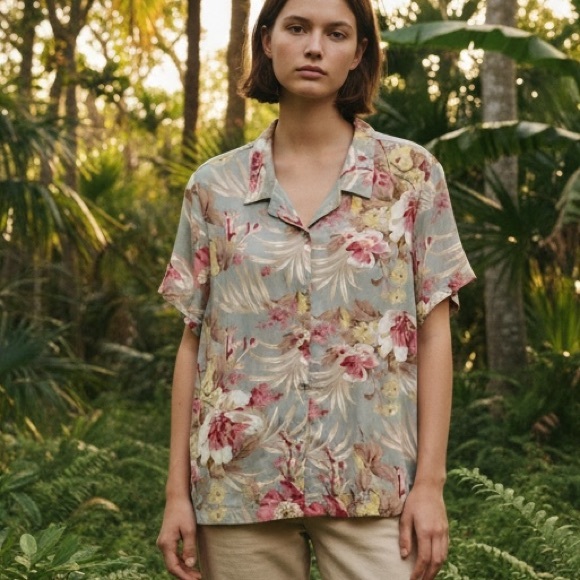 ISLANDER HAWAIIAN SHIRT. WOMENS BUTTON UP TROPICAL SHORT SLEEVE SHIRT. LIKE NEW - Picture 2 of 14